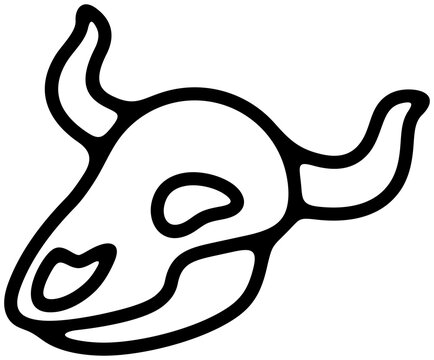 Minimalist flat design of a horned animal skull, isolated graphic element for wild west, desert, or nature themes.