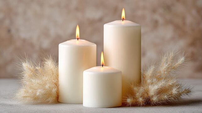 Tranquil candlelit arrangement with glowing warmth and natural decor