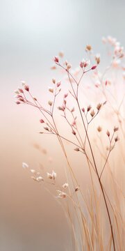 Delicate autumnal plant with dew-kissed buds against soft focus background
