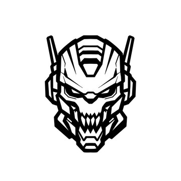 Cyber Robot Skull Esport Mascot Logo, Solid Black One‑Color Design