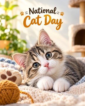 Cute kitten celebrating national cat day