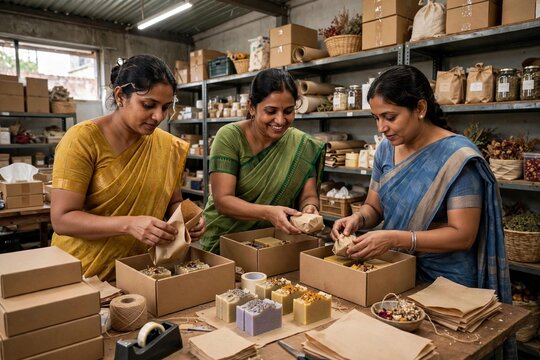 Indian Women Self Help Group Packaging Handmade Products For E-commerce Business