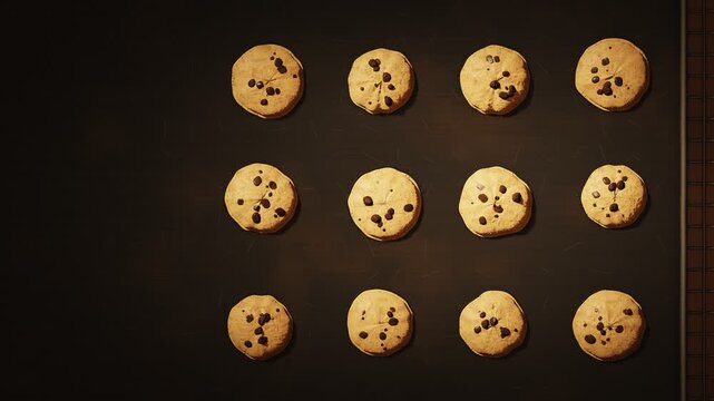 Chocolate Chunk Cookie Dough Baking and Spreading in Oven Top View