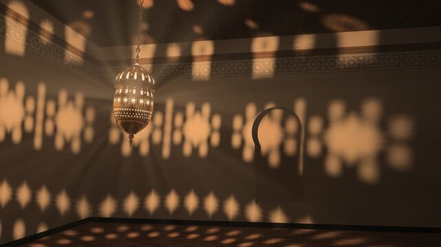 Swinging Moroccan Lantern Casting Star Patterns on Walls Seamless Loop