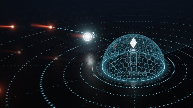 AI Cyber Defense Dome Intercepting Incoming Threats Animation