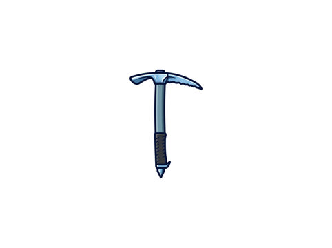 Blue Mountaineering Ice Axe Cartoon Illustration