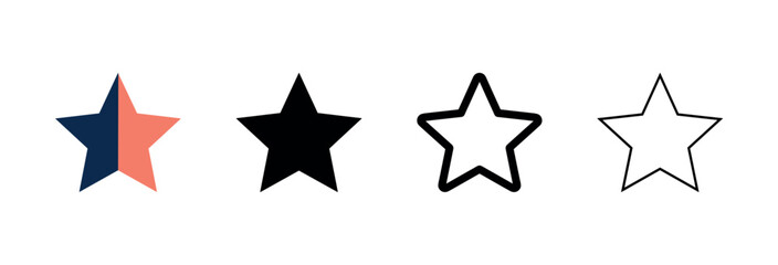 Obraz premium Favorite Star Icon Set for Rating, Achievement, and Bookmark Symbols in Various Design Styles
