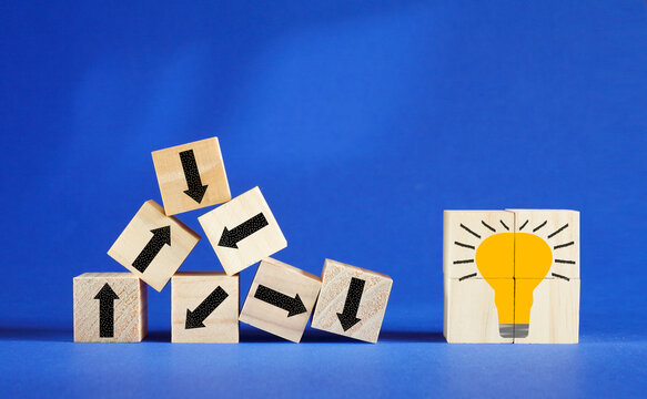 complex messy management or organization, business distraction,chaotic decision tree, complicated business process, searching for ideas and innovation, blue background.