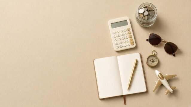 Savings Jar and Travel Items for Planning a Career Break