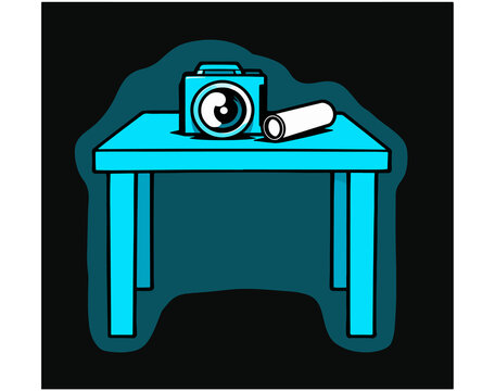 A bold, cartoon-style illustration of a front-facing camera