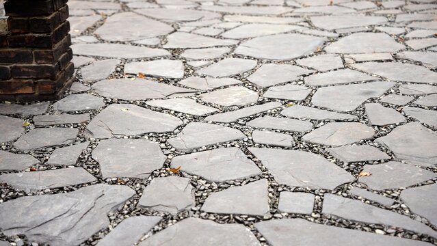 modern slate flagstone patio with gravel joints