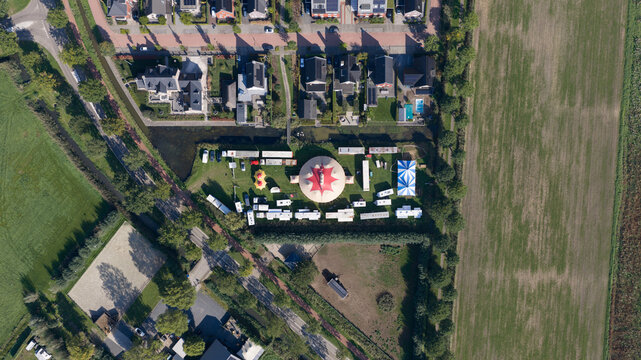 Aerial view of circus tent and showground