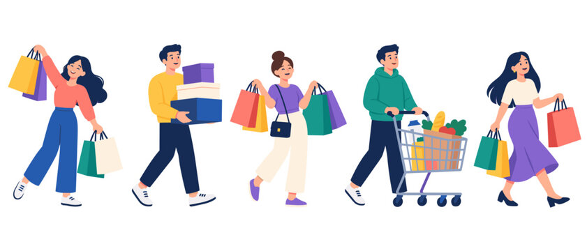 People shopping with bags illustration