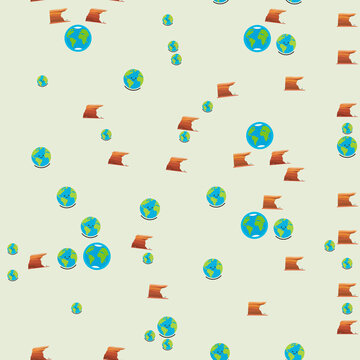 Cartoon Earth globes and desert rock formations pattern