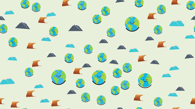 Cartoon Earth globes and mountains pattern