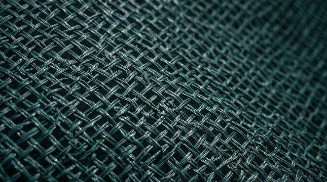Close-up of dark green synthetic mesh fabric for industrial or