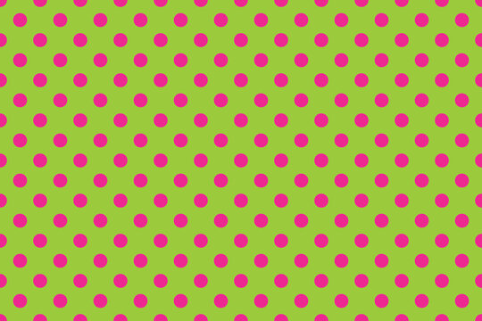 Deep Pink colour polka dots pattern over Yellow Green colour useful as a background.