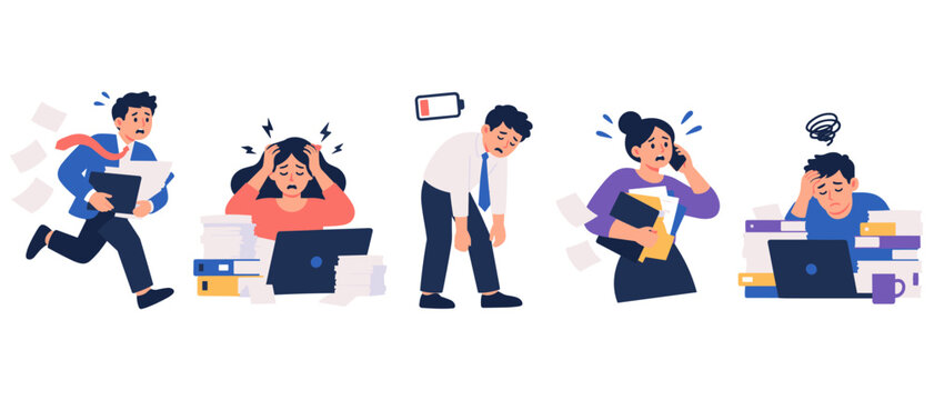 Stressed businessman overworked illustration