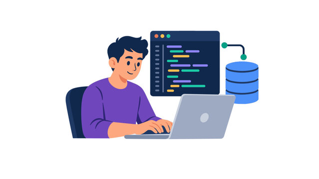 Programmer coding at desk illustration