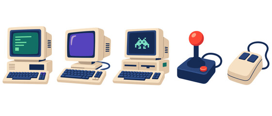 Retro computers and joystick illustration © Mark