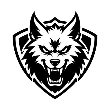 Wolf Head Shield Esport Mascot Logo, Solid Black One‑Color Design