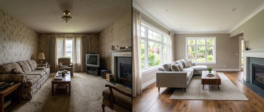 Before and After: Outdated Living Room Transformed into Modern Space