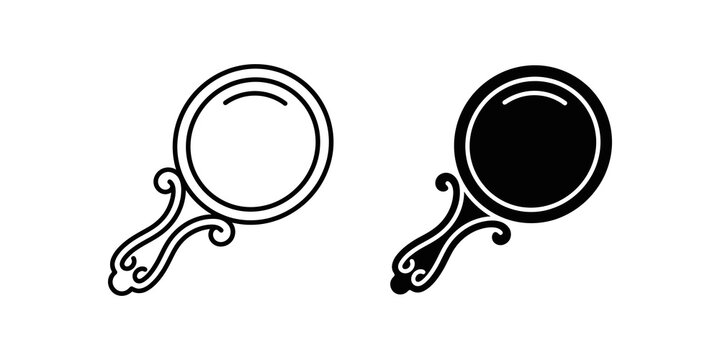 Hand mirror vintage accessory design with elegant black outline shapes.