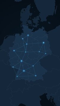 City network across Germany with glowing data pulses vertical video