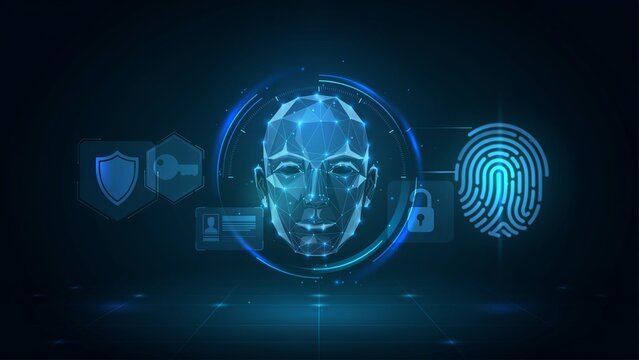 Futuristic biometric security system utilizing advanced facial recognition technology and secure digital fingerprint scanning for cyber protection