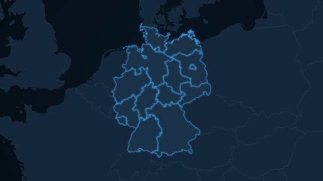 Germany map with federal states drawing in and filling