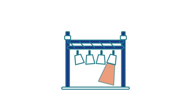 Seamless 4K looping animation of a flat lighting truss icon raising fixtures, centred and isolated on a clean white background with plenty of copy space. Bold outlined vector shapes in teal and turquo