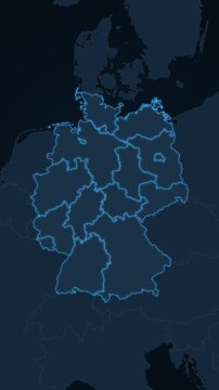 Germany map with federal states drawing in and filling vertical video