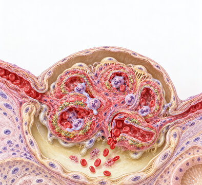 Inflamed Kidney Glomerulus With Immune Complex Damage