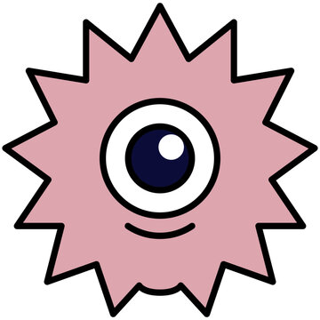 Cute kawaii pink spiky cyclops alien monster character flat outline