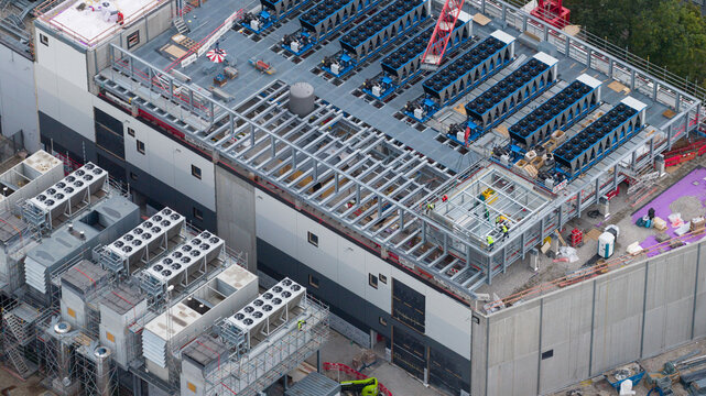 Aerial view of data center construction in Parsdorf near Munich