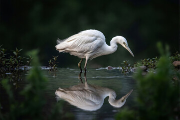 Herons in shallow water, herons seen in shallow waters, marshes, or rice paddies. Herons are the most representative birds of wetland ecosystems, preferring to hunt in shallow water.  © showins