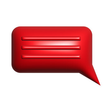 Glossy Red 3D Speech Bubble Chat Message Icon with Three Lines