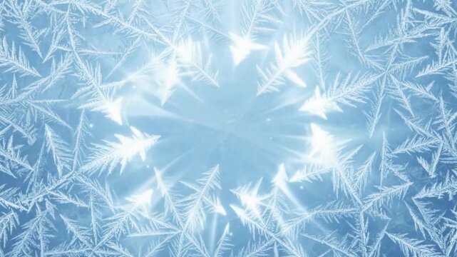 Elegant Frost Crystal Growth on Abstract Blue Ice Motion Background