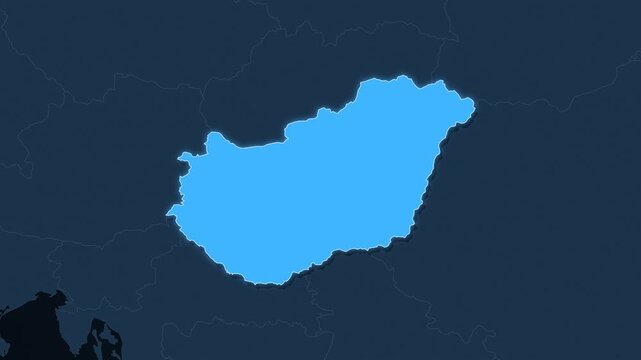 Hungary highlighted on a map of Europe with glow