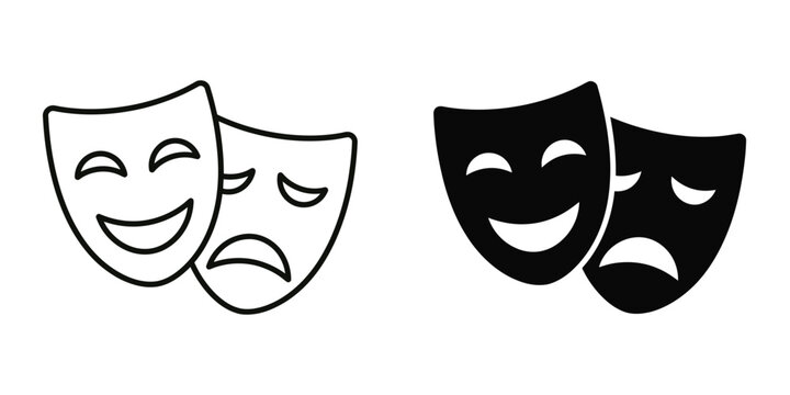Vector icon set of comedy and tragedy theatre masks
