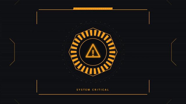 Futuristic HUD warning screen design with system critical error icon and orange digital interface elements
