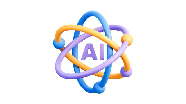 3D illustration representing artificial intelligence concepts featuring a colorful orbital atom structure isolated on a clean white background, 88