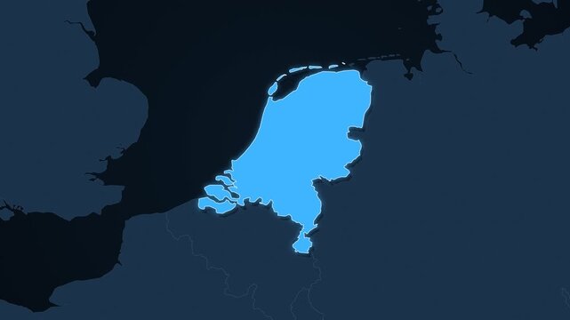 Netherlands highlighted on a map of Europe with glow