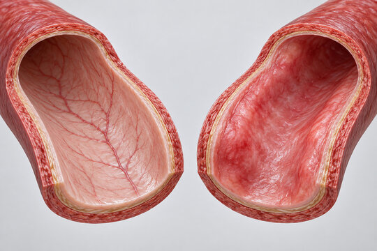 Healthy and Inflamed Blood Vessel Lining Comparison