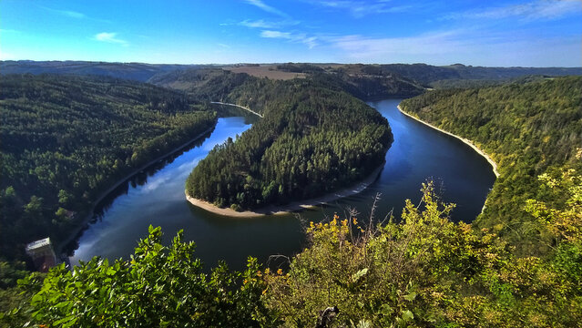 Hohenwarte reservoir on Saale river, Thuringian Slate Mountains and Upper Saale Nature Park in Thuringia, Germany