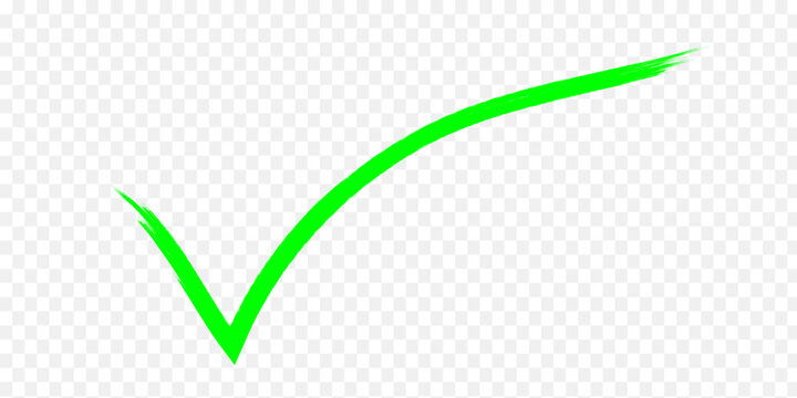 Bright green hand drawn check mark isolated on a transparent background for business and design concepts
