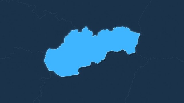 Slovakia highlighted on a map of Europe with glow