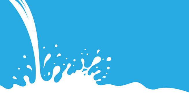 Milk Splash Wave Vector Background Template. Yogurt Stain Shape with Drips Graphic Border Frame. Pouring Cream Flow Flat Illustrations with Drops and Splashes on Blue Background