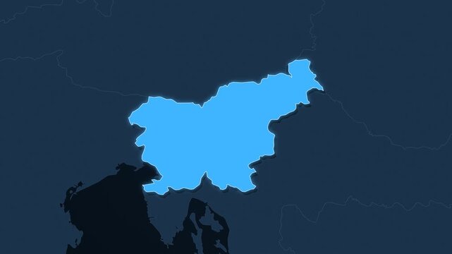 Slovenia highlighted on a map of Europe with glow