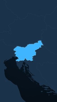 Slovenia highlighted on a map of Europe with glow vertical video